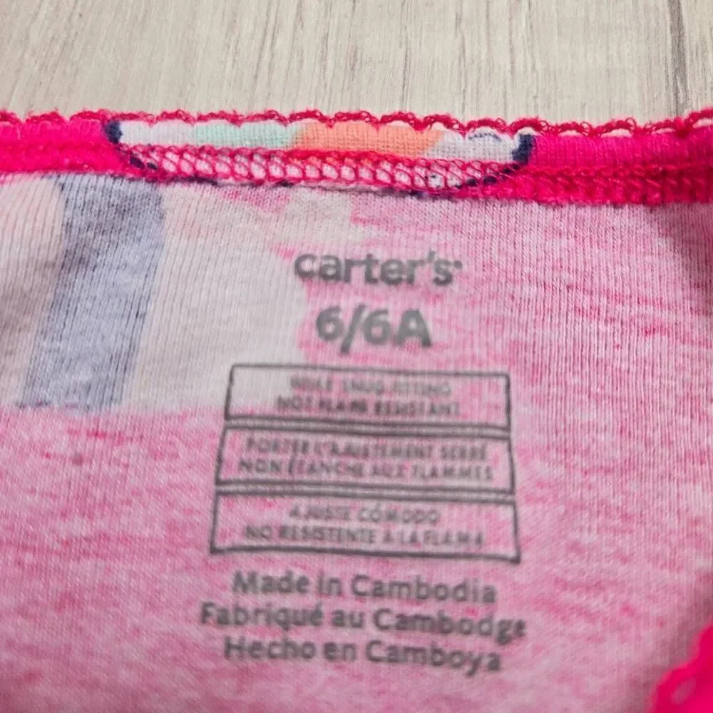 Carters sushi Pajama shirts girls 6 snug fit